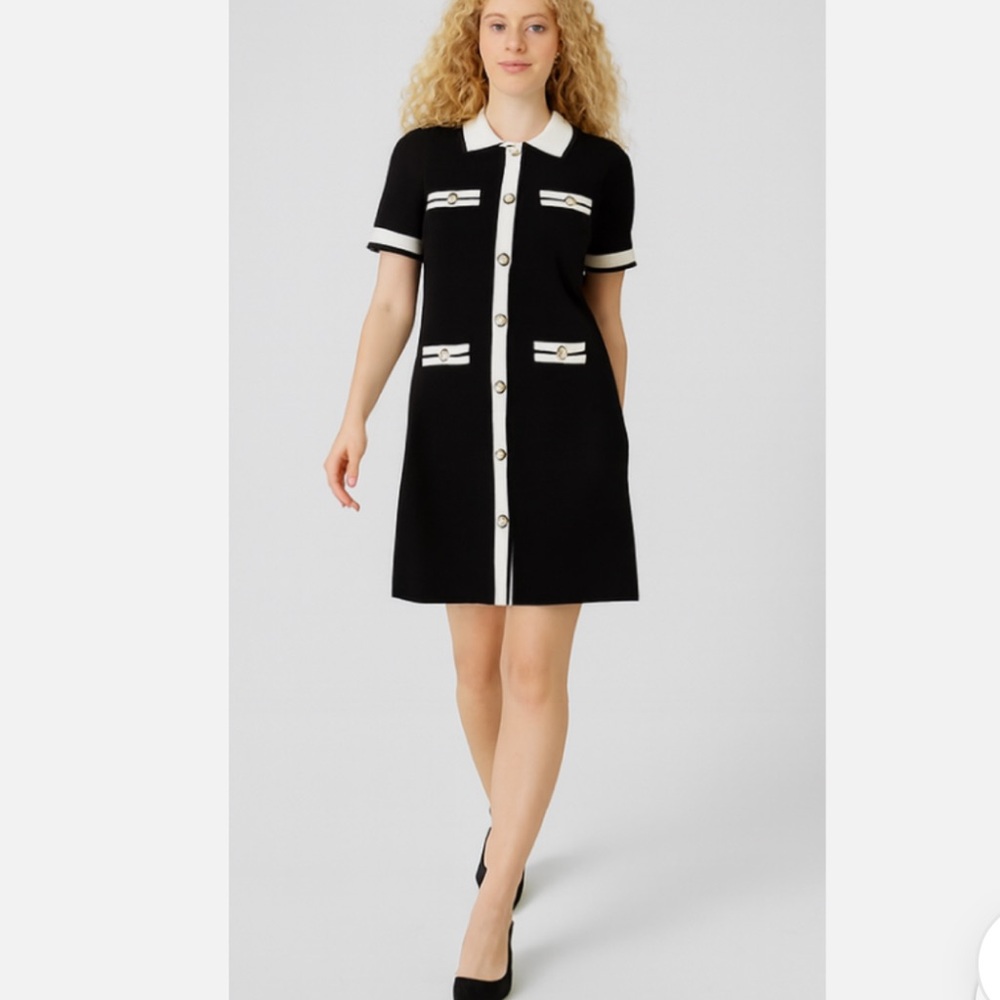 WHITE HOUSE BLACK MARKET WHBM MOD SHORT SLEEVE CONTRAST SWEATER MINI DRESS